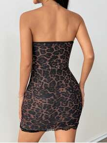 Women's New Leopard Print Wrap-Bust Leopard Print Strapless Low-Cut Corset High-Waisted A-Line Skirt - Beo - Xem 5