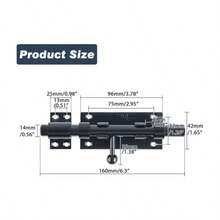 6 Inch Slide Bolt, Thickened SUS304 Stainless Steel Gate Heavy Door Lock, Black Bolt Outdoor Fence, Wooden Fence, Shed Doors - 6 Inch + Black - View 2