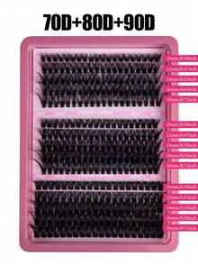 300pcs Fluffy Eyelash Clusters, 30D/40D/50D/60D/70D/80D/90D/100D Individual Lashes, Thick Cluster Lashes Extensions, D Curl Lash Clusters, Single Lashes, 10-18mm Fine Cluster Lashes, Suitable For Travel, Daily Wear (Beginner Friendly), Wedding, Date, Party, Holiday, Ideal For Christmas/Halloween/Gift - 黑色 - 查看 4
