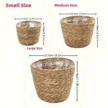 1件/3件套藤编花盆套，带防水内衬，室内种植篮，多肉植物盆架，装饰 - 蒲草款 - 查看 11