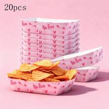 10pcs/20pcs,Pink Valentines Day Paper Food Trays Plates No Folding Required Paper Food Boats Disposable Nacho Taco Chips Snacks Container For Wedding Birthday Party Supplies,Pink "Hearts" Mini Snack Baskets - Disposable Paper Serving Trays,Valentines Day Dessert/Cookie Holder Boxes - Party Candy Containers - 彩色 - 查看 8