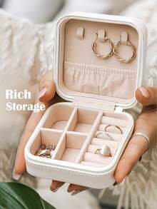 1pc Customizable Name Jewelry Box, Beige Bridesmaid Jewelry Box, Zipper Closure, Fabric Lining, With Compartments, Travel Jewelry Storage Box, Suitable As Bridesmaid Gift, Birthday Gift, Thanksgiving Gift, Mother's Day Gift, Or Travel Jewelry Box - Multicolor - View 4