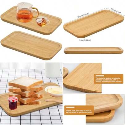 2 Piezas Bandejas de Bambu Rectangular, Bandeja Decorativa, Bandeja de Madera para Servir, para Posavasos, Té, Café, Servir Comida, Plantas Suculenta 25 x 14 x 1.5 cm(default)
