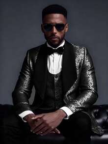 Mens Suits 3 Piece Graffiti Suit Single Breasted One Button Jackets Formal Dress Party Prom Tuxedo Suits Blazer Set - 黑色 - 查看 1