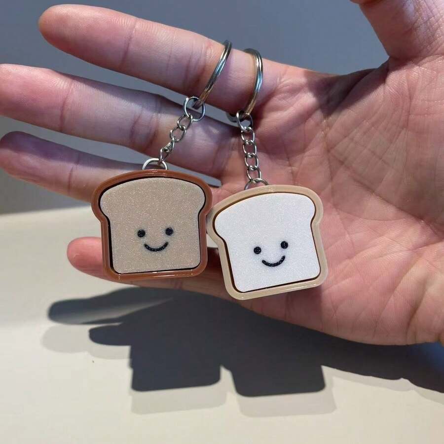 New Cute Bread Toy, Quick Rebound Toast Button, Creative Stress Relief Gadget, Keyboard Keychain Pendant - Multicolor - View 1