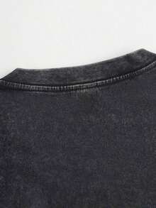 Surf Shop Floral And Surfboard Graphic Black Short Sleeve Tee,Fashion Street Pattern Short-Sleeve Pure Cotton Double-Sided Washed T-Shirt100% Pure Cotton - 黑色 - 查看 3