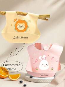1pc Customized Silicone Baby Bib, Soft, Waterproof, Adjustable, With Cute Rabbit, Bear, Lion, Elephant, Monster Patterns, Personalized Gift For Baby Boys And Girls, Suitable For All Seasons