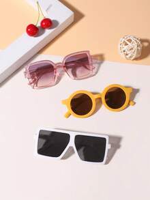 1 Set, 3 Piezas Marcos cuadrados con brillo fino para niños y niñas de 4 a 8 años, marcos redondos vintage lindos y gafas cuadradas de moda casual, adecuados para salidas de vacaciones, combinación de atuendos y regalos de festivales - Multicolor - Ver 12