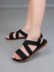 Girls' Sandals Summer New Roman Sandals Casual Flat Sandals Toddler & Little Kid Soft Bottom Elastic Band Open Toe Beach Shoes - Black - View 8