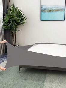 1 buah Rok Kasur Lilit Sutra Susu, Warna Polos atau Bermotif, Rok Kasur Elastis 4 Sisi, Cocok untuk Dekorasi Rumah Kamar Tidur - Abu-abu pucat - View 7