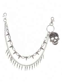 1pc Multi-Layer Hip-Hop Punk Chain, Decorative Hanging Chain Summer, School Fall, Autumn, Halloween - Silver - View 5