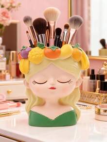 1个树脂花朵造型女孩化妆刷收纳盒 – 可爱梳妆台装饰收纳盒，适用于书桌、梳妆台和浴室 | 母亲节、毕业典礼、生日、圣诞节、秋冬季节、房间装饰的完美礼物 - 彩色 - 查看 4