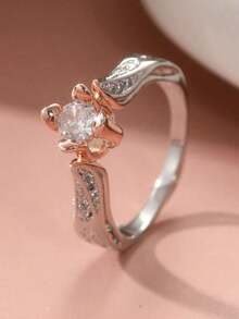 [Daily Wear Ring] Elegant Flower Ring With Cubic Zirconia - Vintage Bohemian Style, Silver-Plated Copper, Daily Wear And-Giving - Bạc - Xem 6