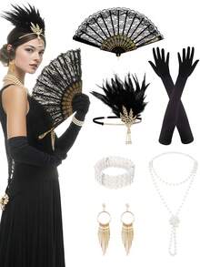 20 世纪 20 年代女士派对配饰套装，轻佻女郎服装配饰咆哮的 20 年代女士配饰轻佻女郎头饰 - 彩色 - 查看 49