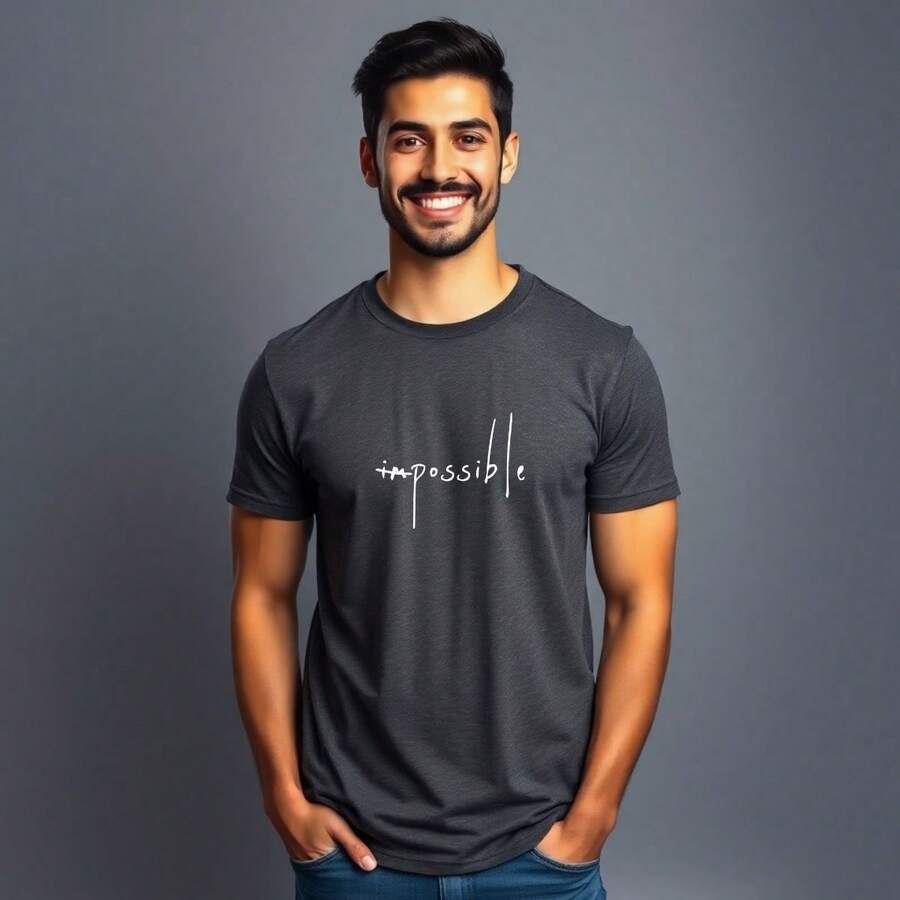 Comfortable Minimalist Printed T-Shirt - Lead Gray - View 1