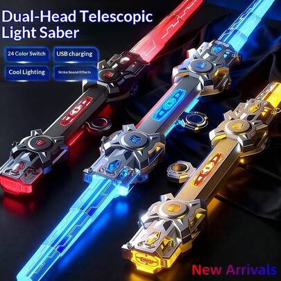 24 Colors Retractable , Dual-Blade Interstellar Gravity Telescopic Sword, 360° Fingertip Rotating Luminous Sword, Sound & Light Activated Sword Toy, 24 Color Lighting Effects, Single/Dual-Head Switchable , PK Real Hit Sound Effect Light Sword, Sword Toy, Fingertip Toy, Flashing Glow Stick, Party Costume Prop - Surprise Gift - Birthday Gift - Christmas Gift - Easter Gift - - New Year Gift - Gift - Toy