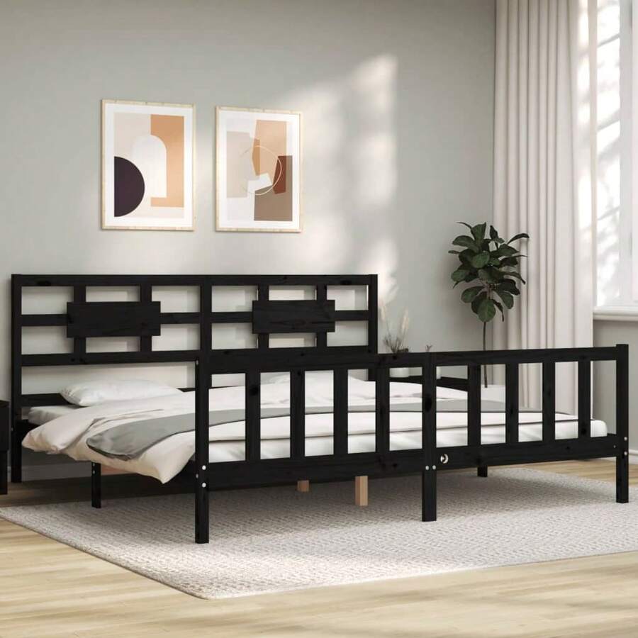 vidaXL Massivholzbett Mit Kopfteil Schwarz 200x200 Cm