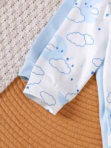 3pcs Baby Boys' Cute Daily Casual Bear Print + All-Over Bear Print + Solid White Short Sleeve Romper Set, Autumn