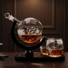 一套豪华地球仪造型威士忌醒酒器，带木质底座，包含一个醒酒器（30盎司）和两个配套酒杯（11盎司），适用于苏格兰威士忌、波本威士忌、利口酒和伏特加，是父亲节、生日和节日的实用礼物。 - 透明色 - 查看 7
