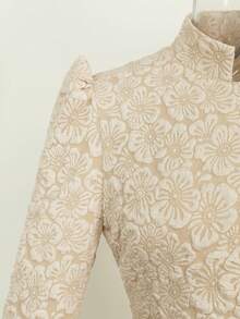 Elegant Women's Stand Collar Top, Asymmetric Design, Elegant, 3D Floral Pattern, Suitable For Women, Nyonya Style, Malaysian Traditional Attire - Champagne - View 3