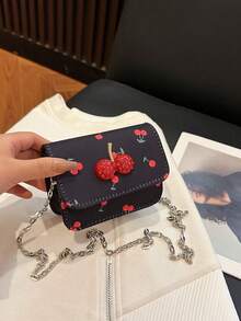 1个PU磁扣时尚个性化甜樱桃迷你方包，可爱零钱包，韩式小众美学链条单肩斜挎包，多种颜色可选，适合日常购物、旅行和聚会使用 - 迷你櫻桃包 - 查看 5