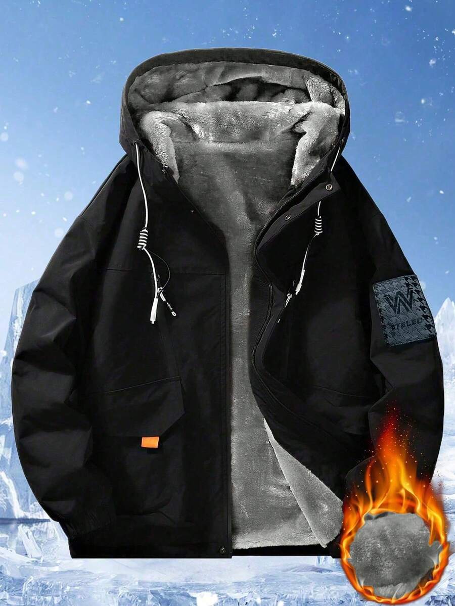 加大码男士加厚保暖连帽长袖外套，时尚百搭冬季外套