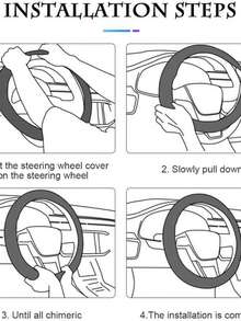 Universal Traditional Tuning Steering Wheel Cover, Plain Black, Non-Slip - Black and Silver - View 2
