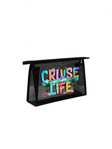 1/2 Cruise Life 图案字母印花网眼手提袋，可作洗漱包，大容量手提包，送给女孩的礼物，母亲节礼物，可折叠轻便，适合个人旅行化妆品收纳，易于清洁，旅行必备，生日礼物，教师节礼物，情人节礼物，圣诞节礼物，感恩节礼物 - 彩色 - 查看 14