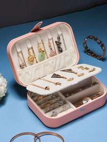 1 pieza Caja de joyería de viaje portátil, Caja de joyería mini, Caja de almacenamiento de joyería de viaje pequeña, Caja de exhibición de joyería portátil, Adecuada para anillos, aretes, collares, regalos, Caja de joyería impermeable de PU, Caja de exhibición de joyería de gran capacidad, Caja de anillos de doble capa mini, Caja de almacenamiento, Caja de regalo, Caja de joyería, Decoración de habitación - Multicolor - Ver 3