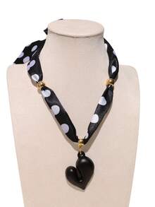 Gargantilla con lazo a lunares negros (colgante con forma de corazón) - Estampado de lunares atemporal + dije con forma de corazón, detalles dorados que elevan la textura; un imprescindible para la moda diaria entre dulce y cool - Multicolor - Ver 5
