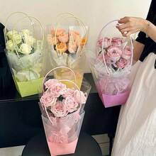 10个装马卡龙梯形透明礼品袋，可用于插花、制作花束，防水手提花袋，花束袋/手提袋，适用于情人节、周年纪念日、生日、母亲节等场合的花卉艺术。 - 彩色 - 查看 1