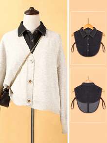 Minimalist Denim Pointed Collar Shirt Styling Detachable Round Collar, Versatile Accessory Suitable For Autumn/Winter Clothing