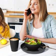 Black Reusable Tableware Set, Plates, Bowls, Cups, Durable, Suitable For Home Kitchen, Dining Room, Camping, Outdoor - Black - View 6