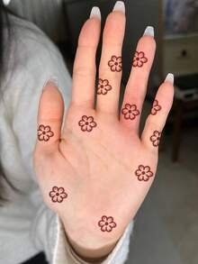 1pc Y2K Floral Temporary Tattoo Sticker, Suitable For Hands, Waterproof, Sweat-Proof, Washable, For Women, Lasts 3-7 Days - 紅色 - 查看 2