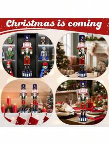15 Inch Christmas Nutcracker Ornament Checkered Wooden Soldier Figure Festive Collectible Nutcracker Gift Suitable For Table, Desktop, Fireplace Decoration Christmas Party Supplies - 鼓 - 查看 4