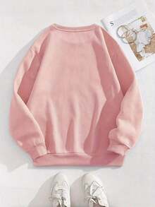 ClothesChristmas Fit Women Plus Size, Chicago Bear Head Print Sweatshirt, Round Neck Casual Sweatshirt, Suitable For Autumn And Winter, Plus Size Women's Loose And Comfortable Thanksgiving Fit WomenLoose And Comfortablewinter Clothes For Women - 粉色 - 查看 3