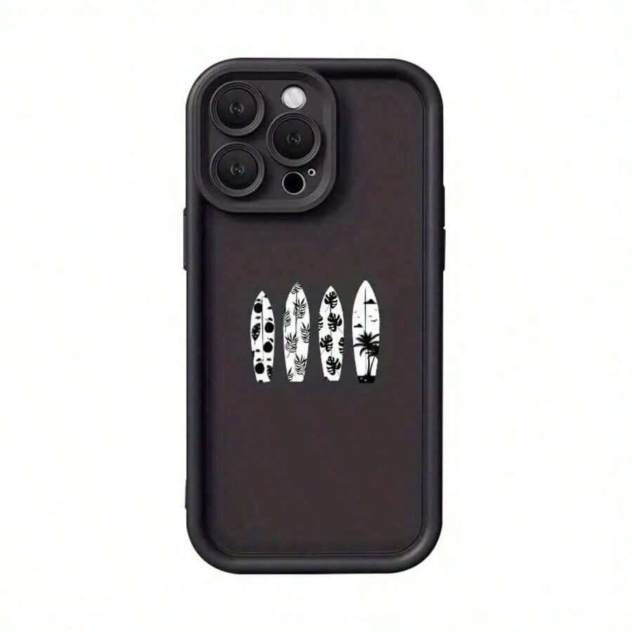 Funda de teléfono de surf de playa de verano con diseño de tabla de surf y palmera compatible con iPhone X XR XS 11 12 13 14 15 16 Pro Max - Negro - Ver 1