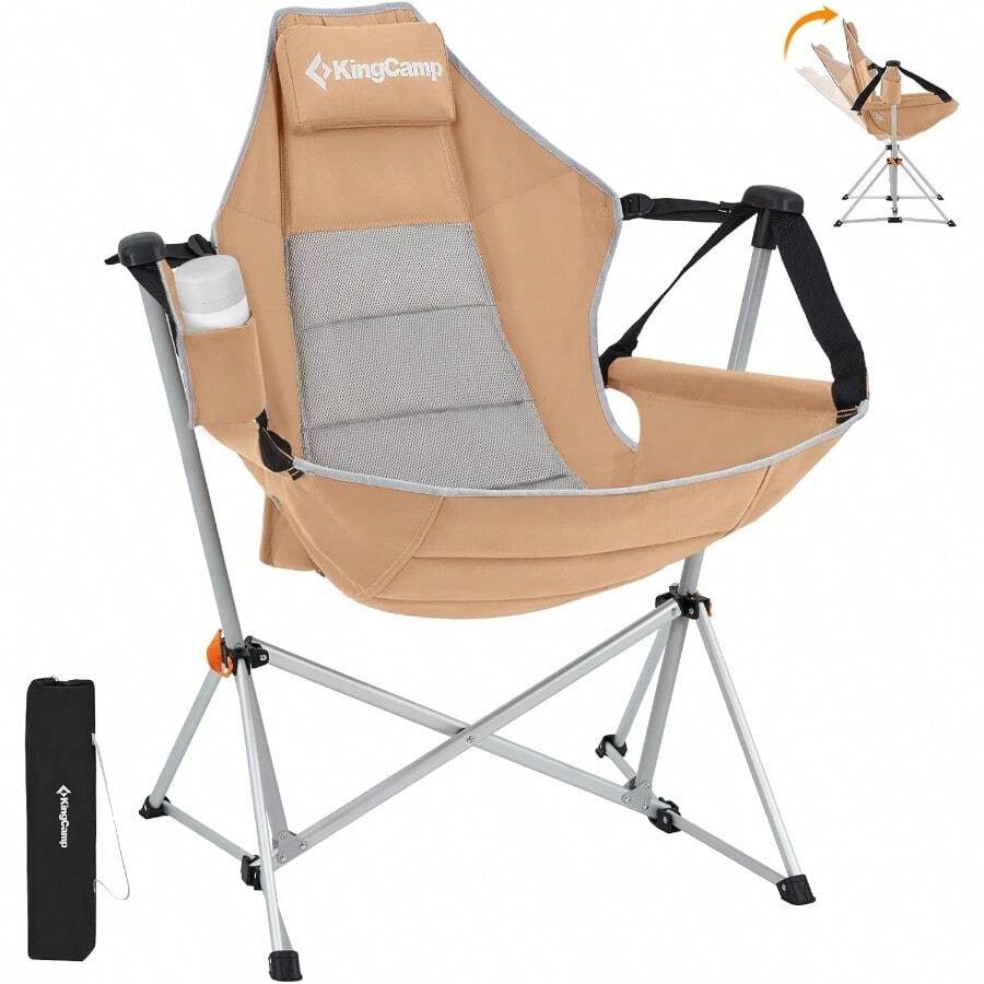 KingCamp Hamaca Silla reclinable giratoria para Patio Trasero césped Playa Campamento Exterior Interior para Adultos Silla Plegable portátil con Capacidad para hasta 300 Libras con Bolsa deHammocks - Negro - Ver 1