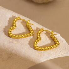 1对时尚不锈钢不褪色耳环，简约百搭心形和圆形钛钢耳环 - 彩色 - 查看 7