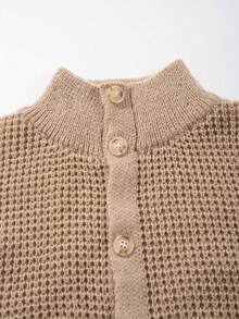 Men's Casual Loose Commuting Simple Solid Color Versatile Open Front Turndown Collar Long Sleeve Knit Cardigan Sweater, Suitable For Autumn And Winter Back To School - Khaki - View 5