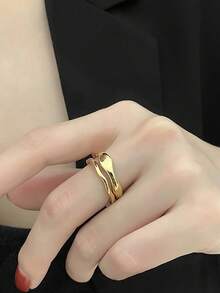 Z.W BIJUX - Pair Of Titanium Steel Rings, Fashionable Jewelry For Women. With Box. - 金色帶盒 - 查看 4