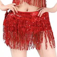 1 chiếc đai lưng tua rua sequin & khăn quàng hông, váy múa bụng có tua rua, váy quấn khiêu vũ, thích hợp cho biểu diễn khiêu vũ, tiệc lễ hội bãi biển, trang phục thiết yếu cho bãi biển - Nhiều màu - Xem 12