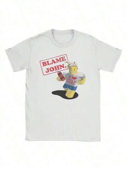 Camiseta Shedletsky Blame John Forsaken para hombres y mujeres - Logo de videojuego y diseño de personaje icónico, camiseta casual suave y cómoda para fanáticos de los juegos, ropa coleccionable con estilo de arte en bloques (blanca)