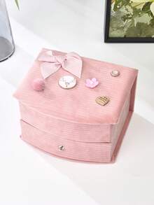 1 Pc Adorable Mini Plush Sofa Shaped Storage Box, Heart Design Gift Box For Women, Suitable For Jewelry, Cosmetics, Electronics Accessories And Jewelry Display - Hot Pink - View 25