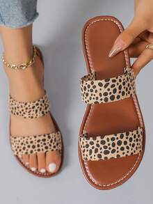 Sandale de vară pentru femei, cu imprimeu leopard, mărime mare, cu vârful plat și rotund, la modă, confortabile și antiderapante, pentru exterior - Multicolor - Vizualizare 3