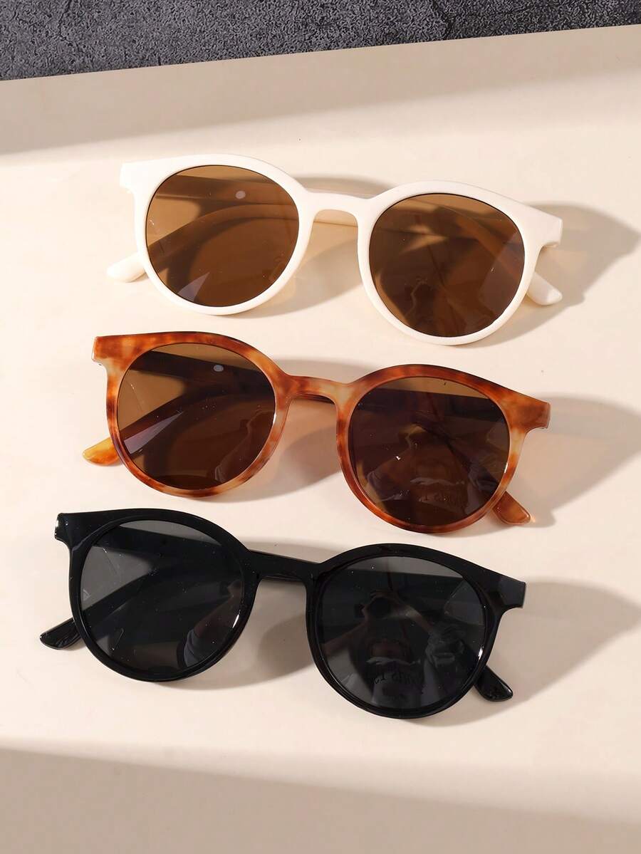 3pcs/Set Vintage Full Frame Round Fashion Glasses, Korean Style - Multicolor - View 1