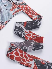 Fashionable Women's European And American Style Koi Fish Print Halter Jumpsuit, Sexy Slim-Fit Romper, Unique Design Party Outfit - Multicolor - View 7