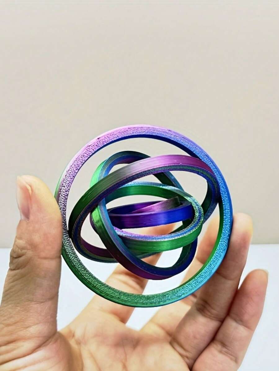 3D Printed Rotating Finger Spinner Toy - PLA Plastic, Multi-Color (Pink/Yellow/Green/Blue/Purple) - Sensory Fidget Toy For Adults And Ages 14+, Compact Desktop Accessory, Finger Spinner