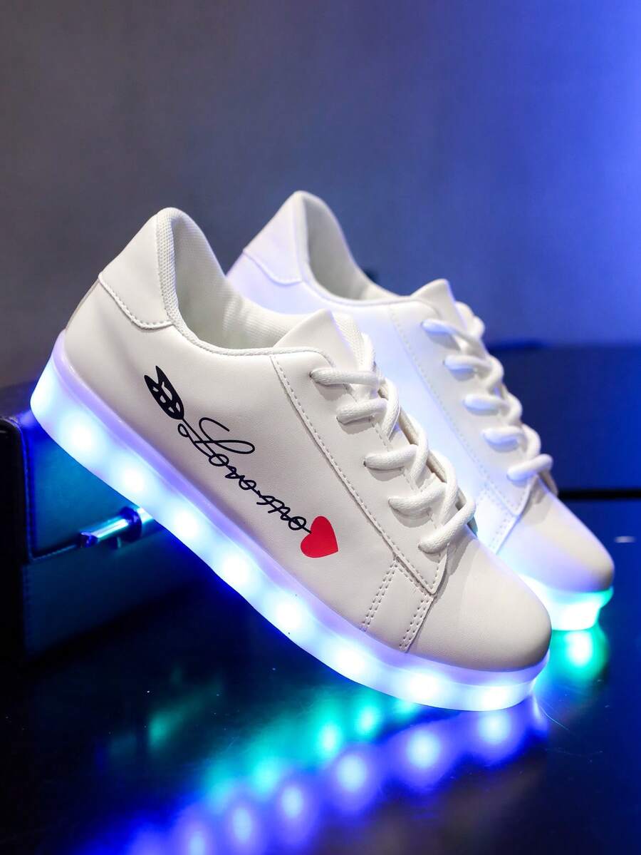 LED 7-Color Glowing Shoes, USB Rechargeable Glow In The Dark Shoes For Adults, Men & Women, Students, Dance Performance, Halloween, Holidays, Couples, Leather, Spring/Autumn/Summer/Winter, Casual Sneakers, Chunky Sneakers