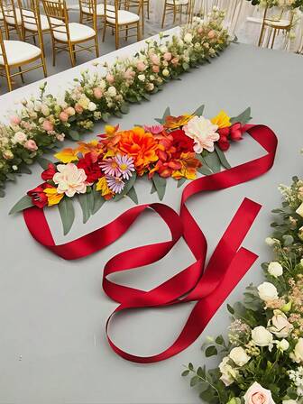 1pc Women's Faux Flower Waist Belt, Bridal Rose Flower Decor, Wedding Dress Accessory, Suitable For Wedding, Party Outfit